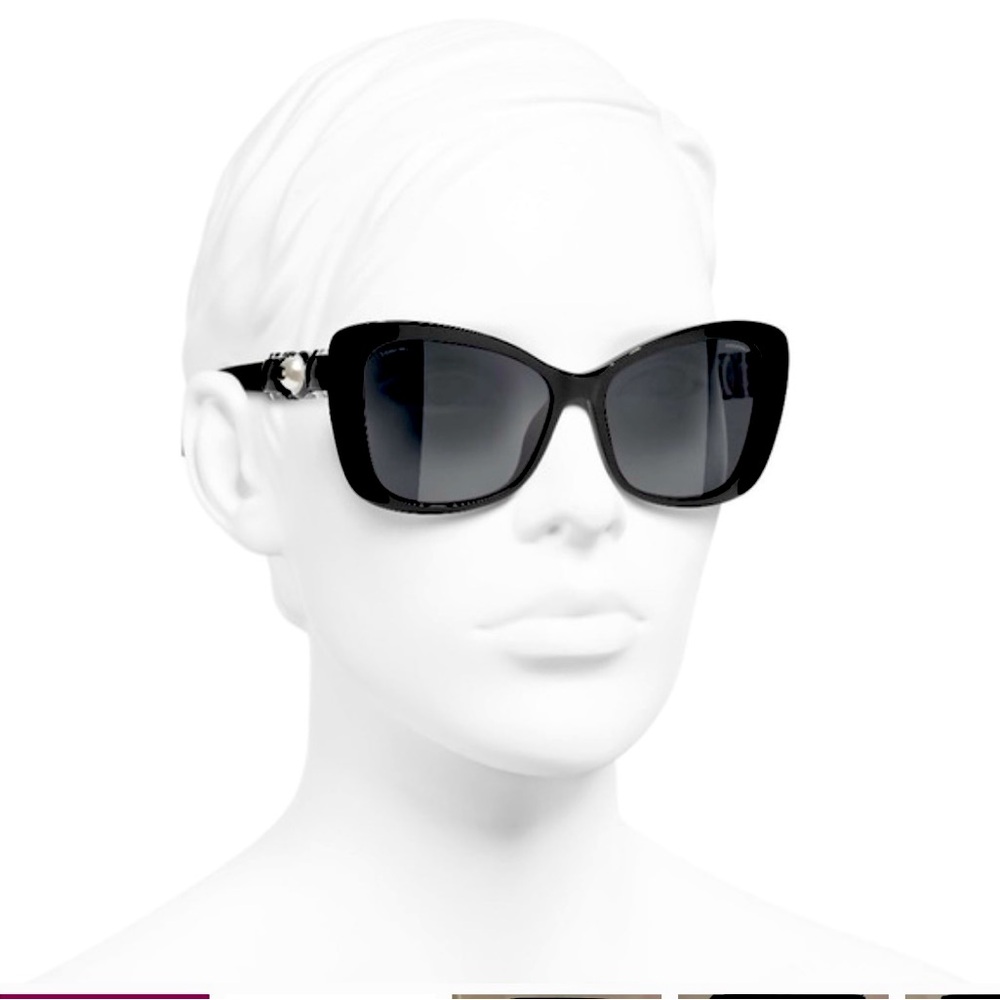 CHANEL 5445-H 501/S4 Black Cat Eye Butterfly Pearl Sunglasses